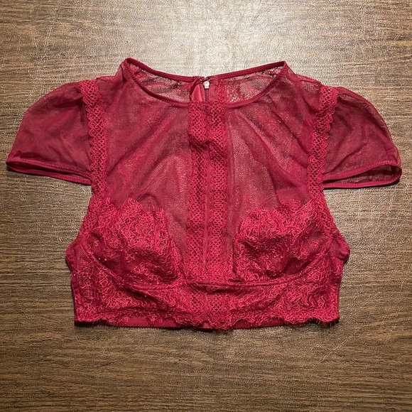 Victoria’s Secret Mesh Lacy Crop Top in Maroon Red - Picture 1 of 16